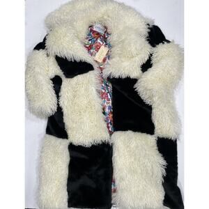 JAYLEY Faux Fur Bamboo Checked Maxi Coat S/M